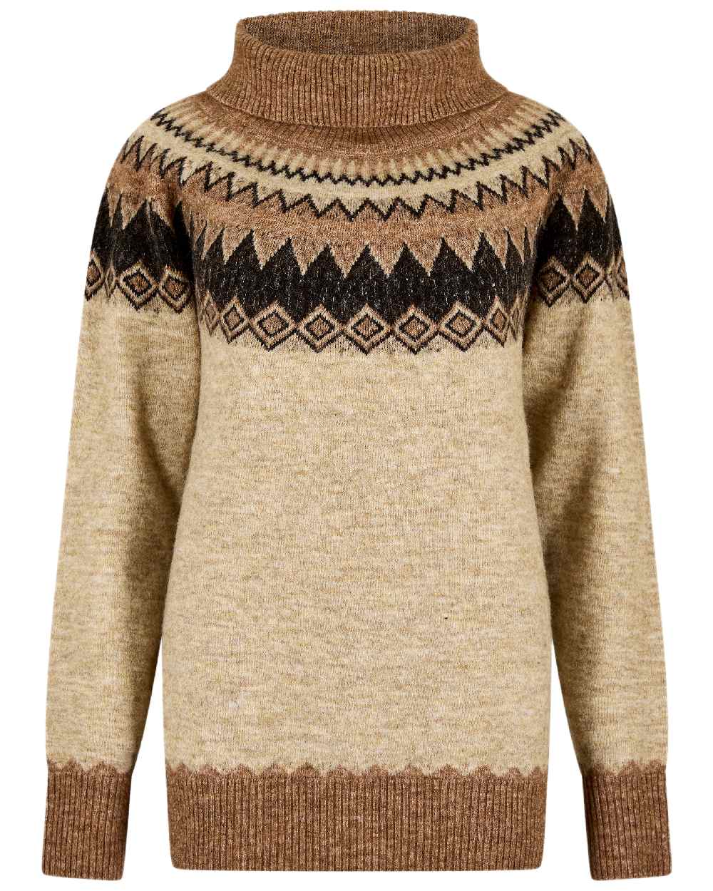Oat Multi Coloured Dubarry Womens Devlin Fair Isle Pattern Sweater on white background 
