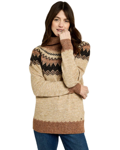 Oat Multi Coloured Dubarry Womens Devlin Fair Isle Pattern Sweater on white background 