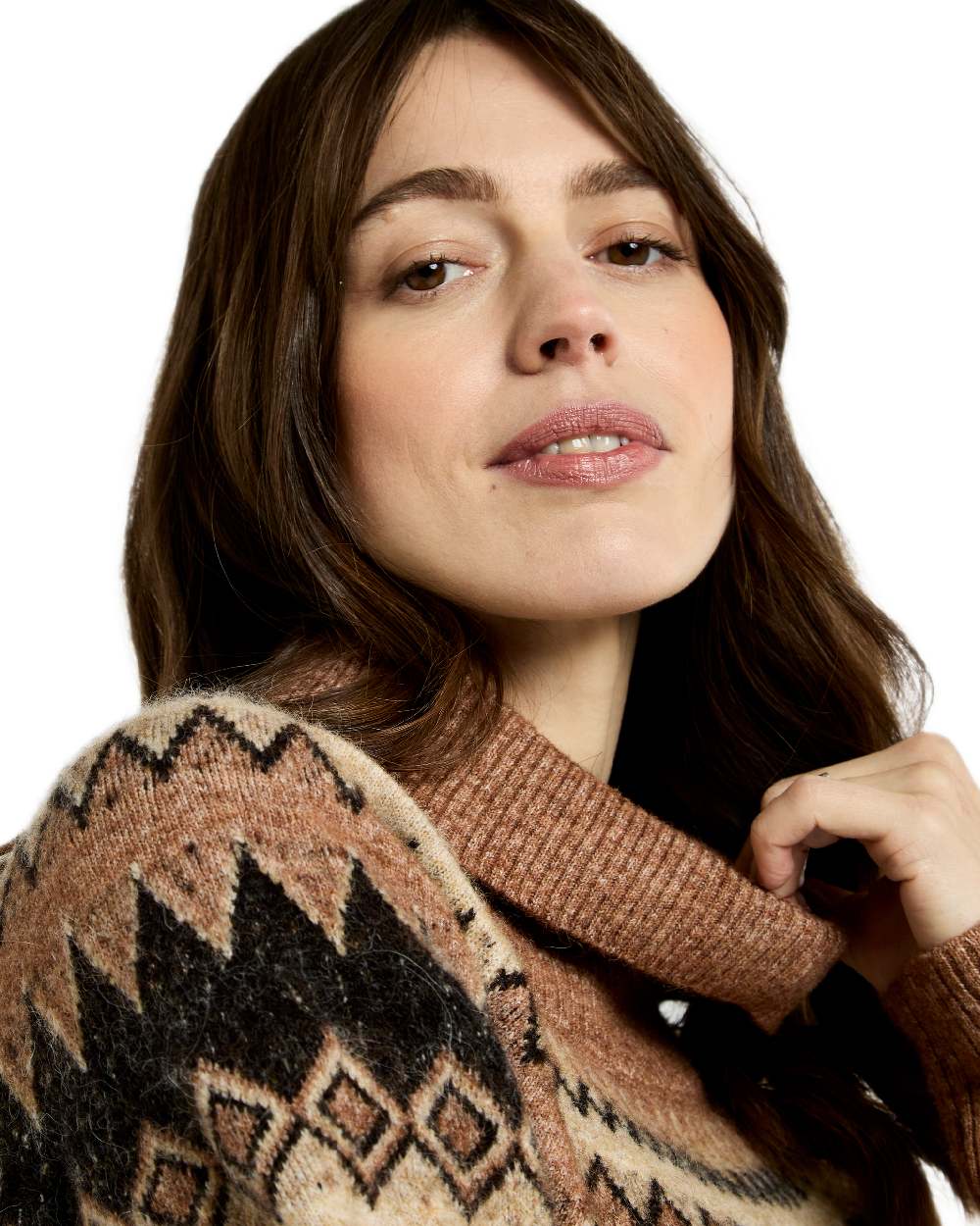 Oat Multi Coloured Dubarry Womens Devlin Fair Isle Pattern Sweater on white background 