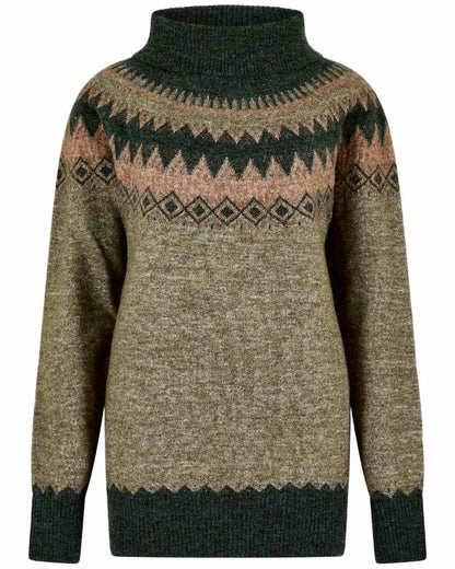 Olive Multi Coloured Dubarry Womens Devlin Fair Isle Pattern Sweater on white background 