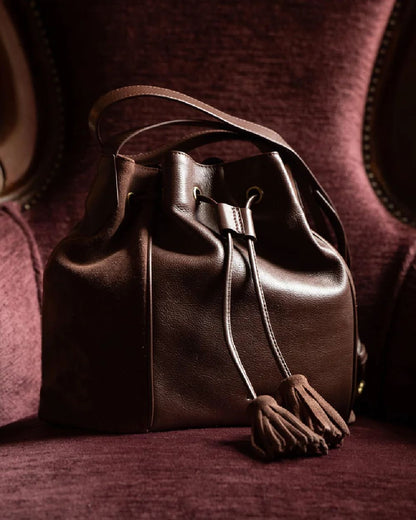 Cedar Coloured Dubarry Womens Doonbeg Cross Body Bucket Bag on outdoor background 