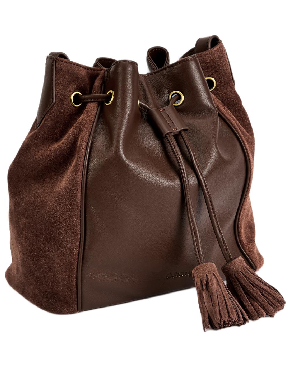 Cedar Coloured Dubarry Womens Doonbeg Cross Body Bucket Bag on white background 