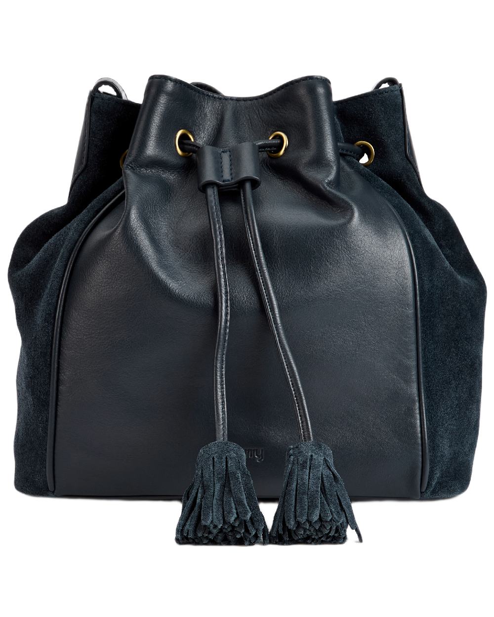 Navy Coloured Dubarry Womens Doonbeg Cross Body Bucket Bag on white background 