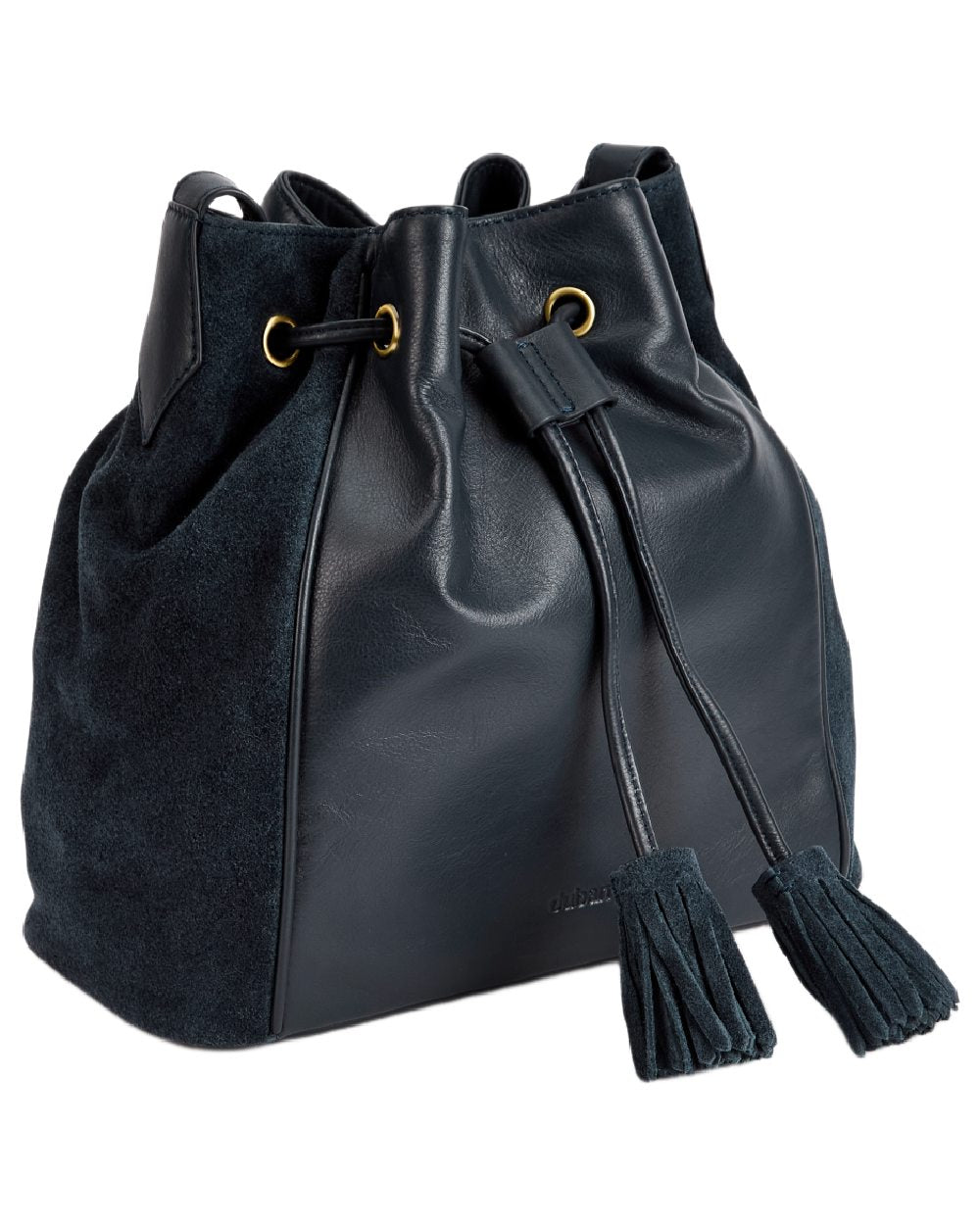 Navy Coloured Dubarry Womens Doonbeg Cross Body Bucket Bag on white background 