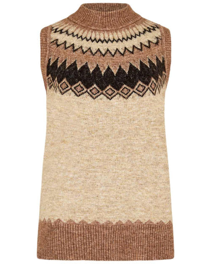 Oat Multi Coloured Dubarry Womens Doyle Fair Isle Pattern Vest on white background 