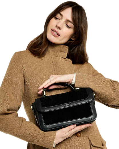 Black Coloured Dubarry Womens Eadestown Structured Suede And Leather Handbag on white background 