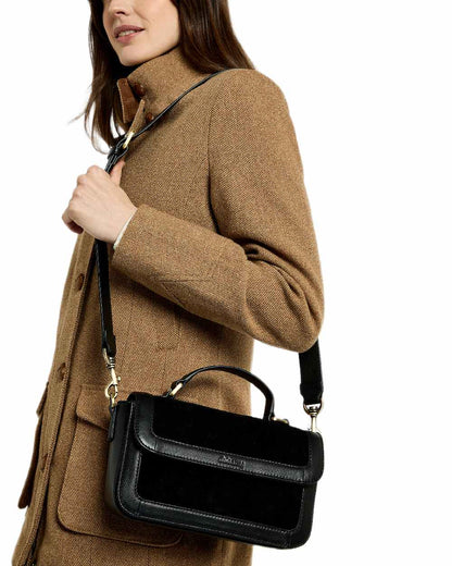Black Coloured Dubarry Womens Eadestown Structured Suede And Leather Handbag on white background 