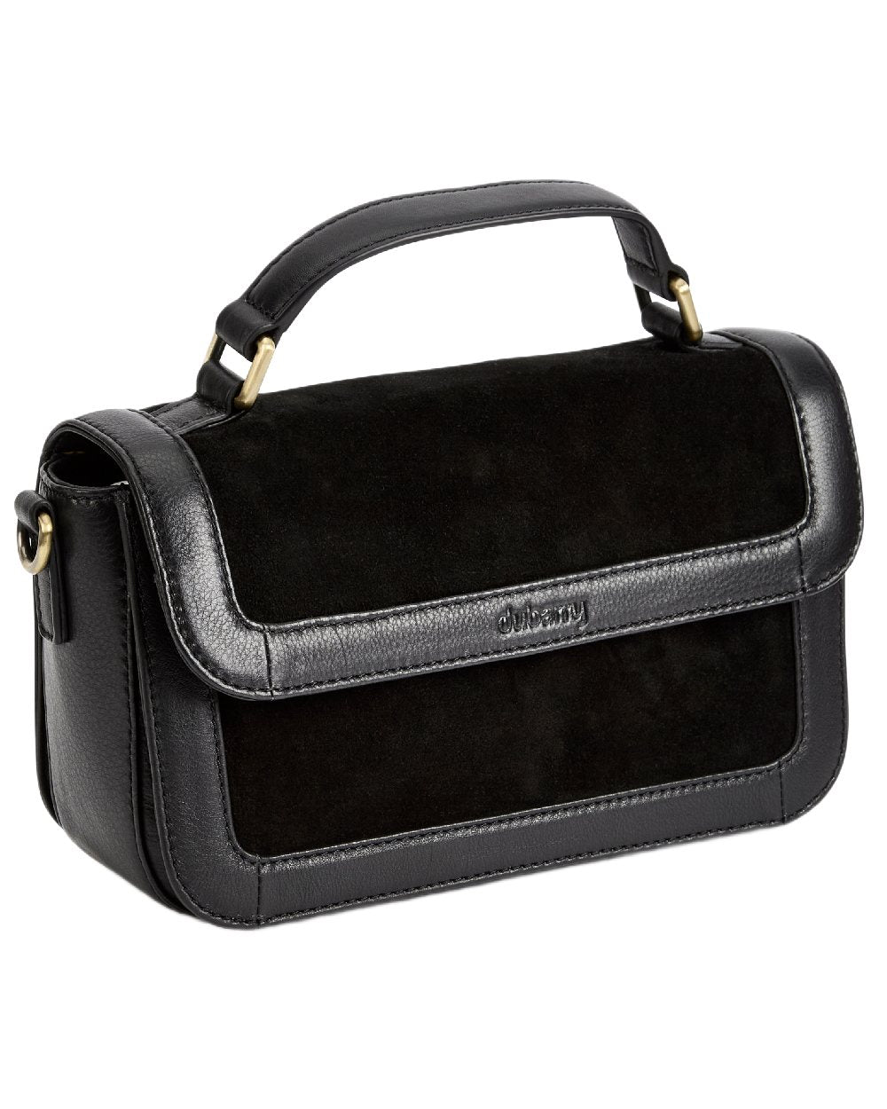 Black Coloured Dubarry Womens Eadestown Structured Suede And Leather Handbag on white background 