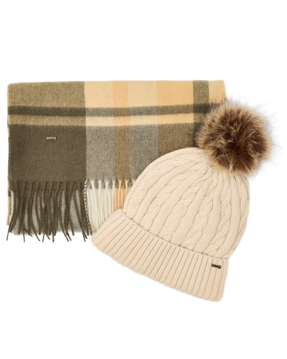 Dusky Green Coloured Dubarry Womens Foley Matching Hat And Scarf Gift Set on white background 