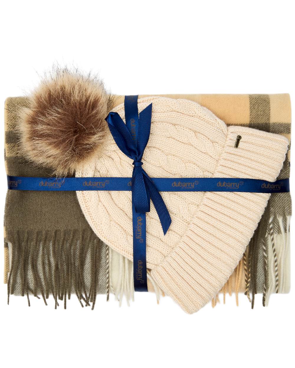 Dusky Green Coloured Dubarry Womens Foley Matching Hat And Scarf Gift Set on white background 