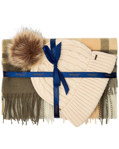 Dusky Green Coloured Dubarry Womens Foley Matching Hat And Scarf Gift Set on white background 