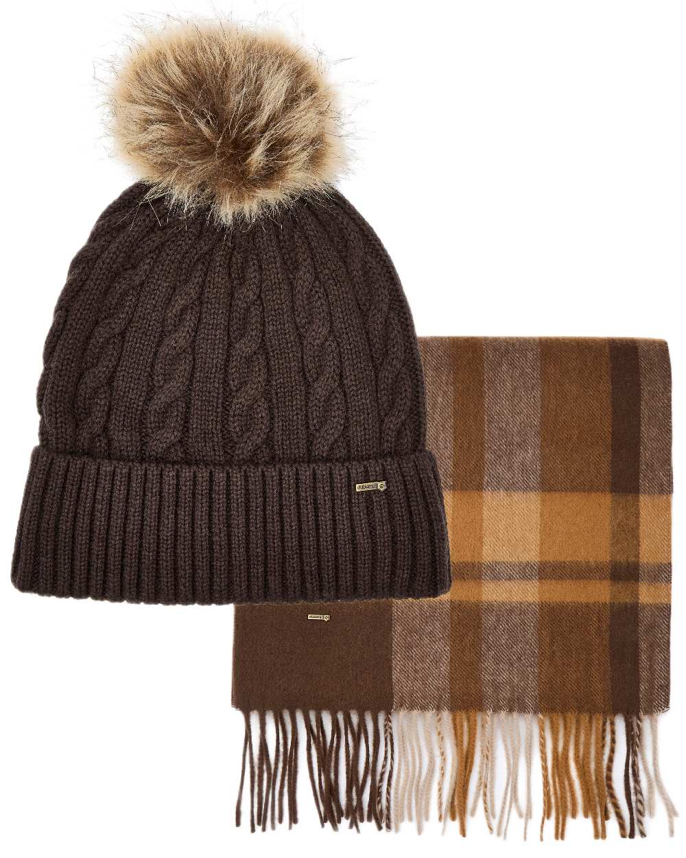 Elk Coloured Dubarry Womens Foley Matching Hat And Scarf Gift Set on white background 
