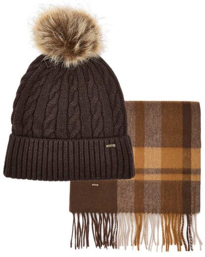 Elk Coloured Dubarry Womens Foley Matching Hat And Scarf Gift Set on white background 