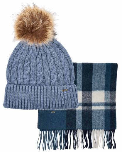 Indigo Coloured Dubarry Womens Foley Matching Hat And Scarf Gift Set on white background 
