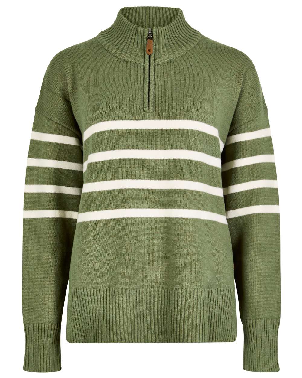 Kelp coloured Dubarry Womens Fonthill Zip Neck Sweater on white background 