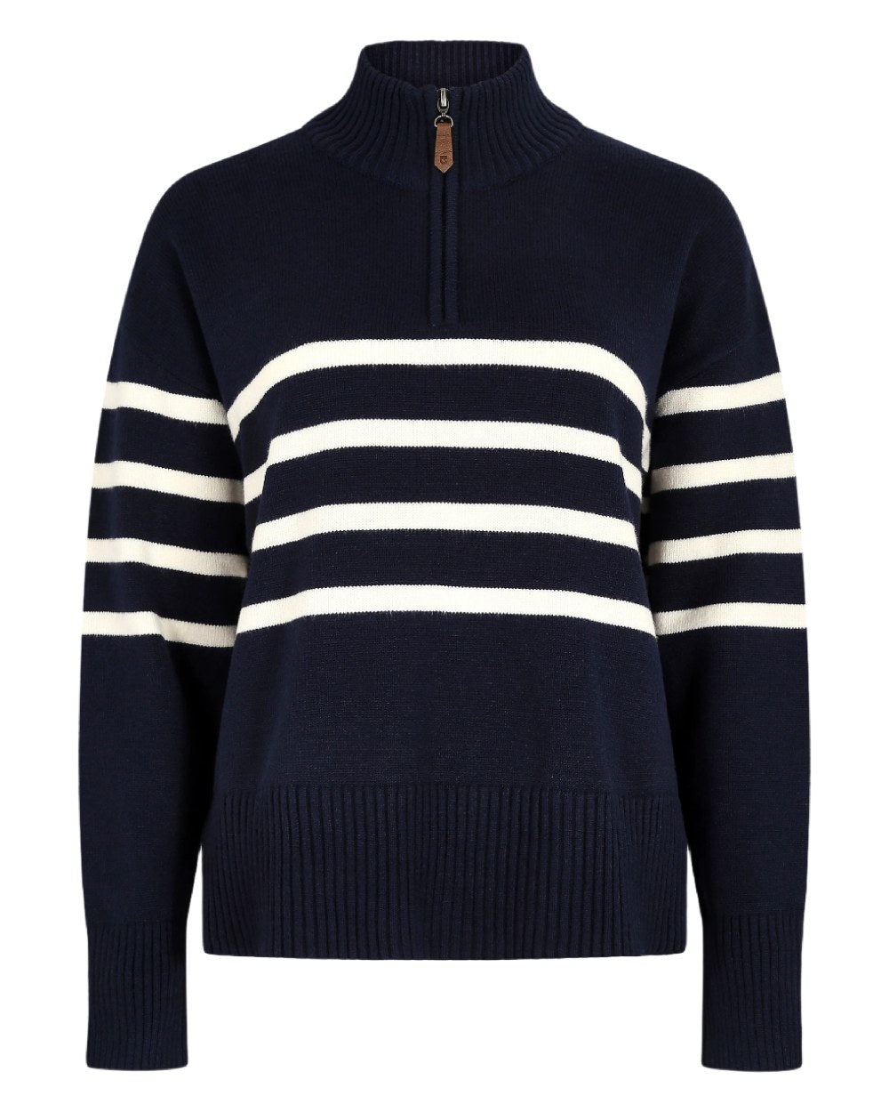 Navy coloured Dubarry Womens Fonthill Zip Neck Sweater on white background 