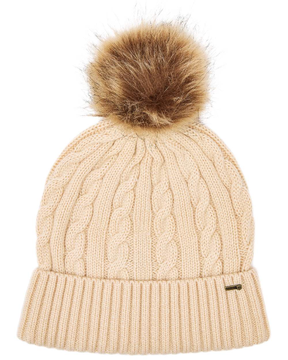 Chalk Coloured Dubarry Womens Forester Knitted Bobble Hat on white background 