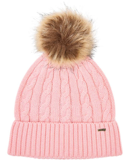Dusky Rose Coloured Dubarry Womens Forester Knitted Bobble Hat on white background 