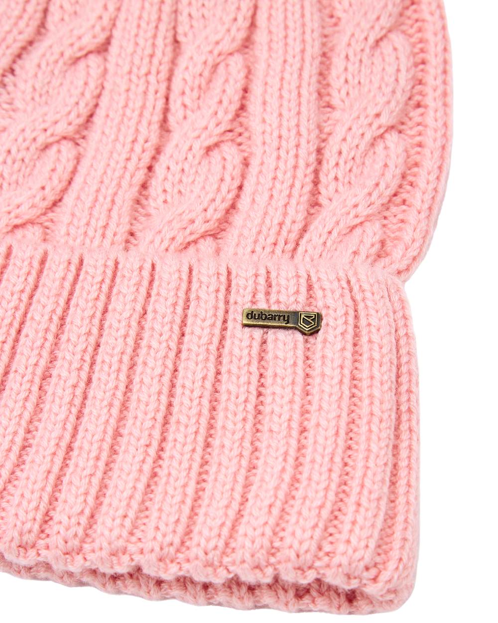 Dusky Rose Coloured Dubarry Womens Forester Knitted Bobble Hat on white background 
