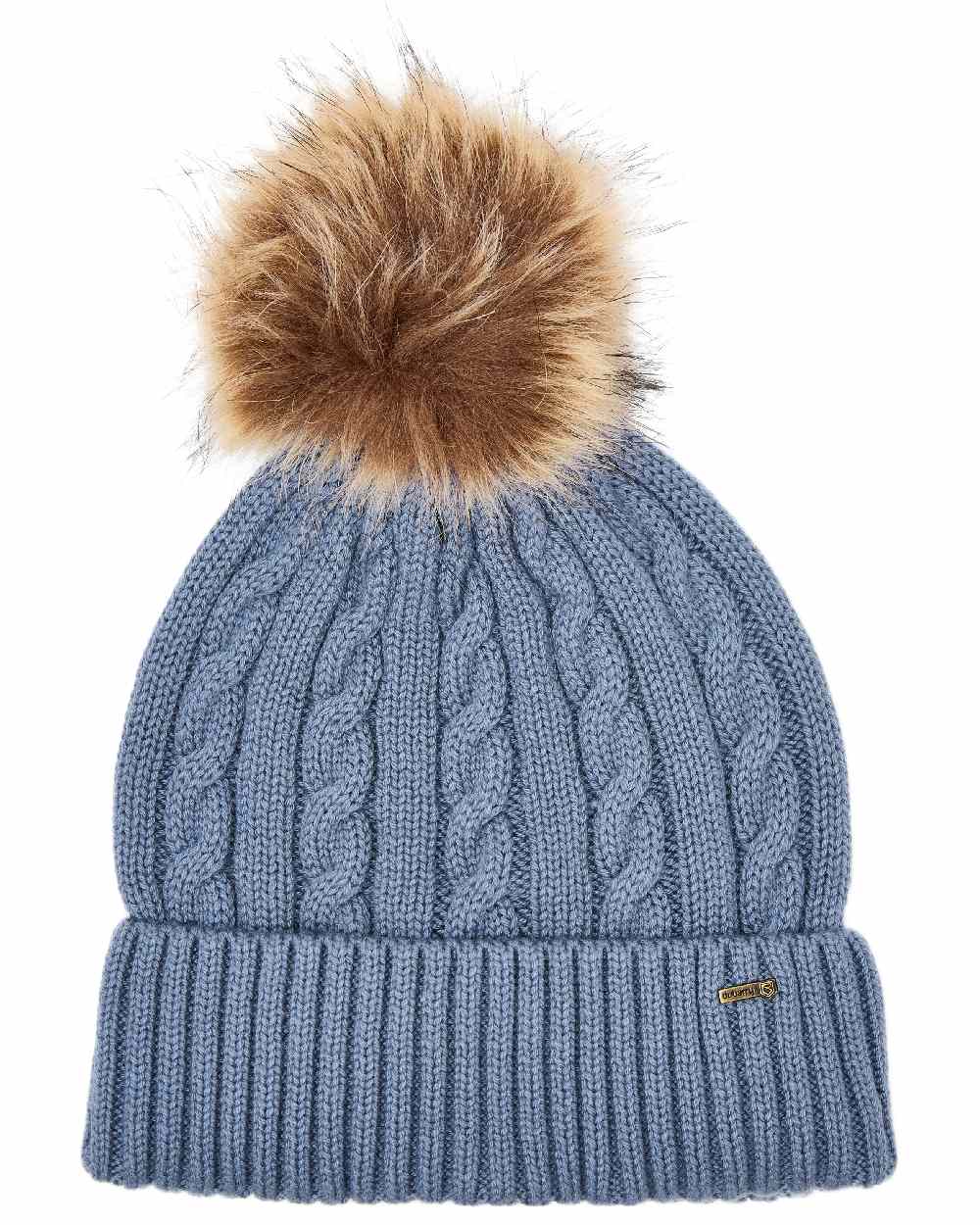Indigo Coloured Dubarry Womens Forester Knitted Bobble Hat on white background 