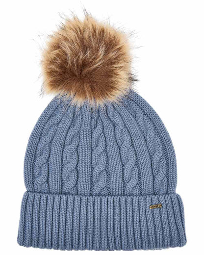 Indigo Coloured Dubarry Womens Forester Knitted Bobble Hat on white background 