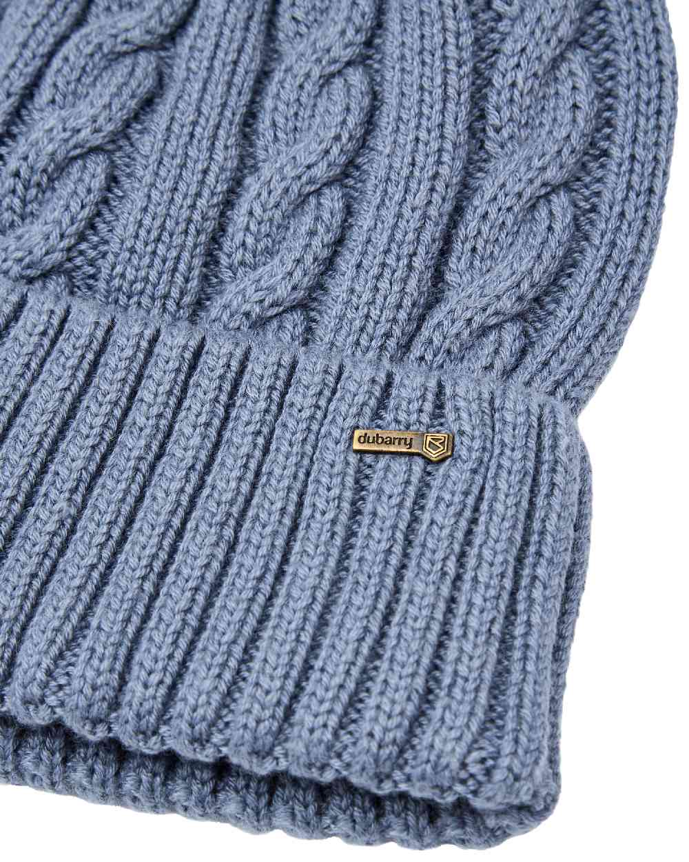 Indigo Coloured Dubarry Womens Forester Knitted Bobble Hat on white background 
