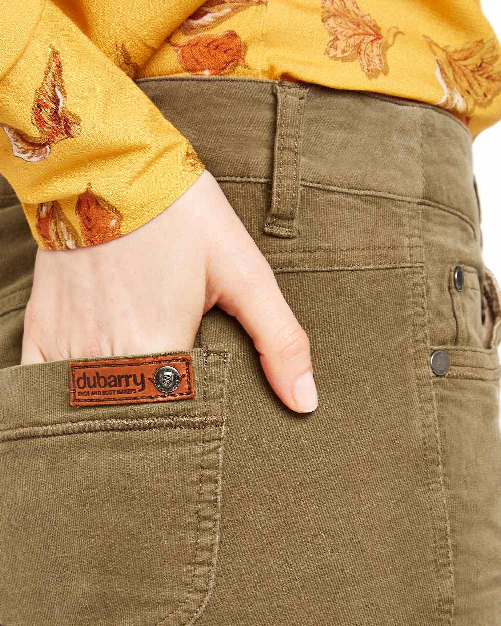 Dusky Green Coloured Dubarry Womens Honeysuckle Jeans on white background 