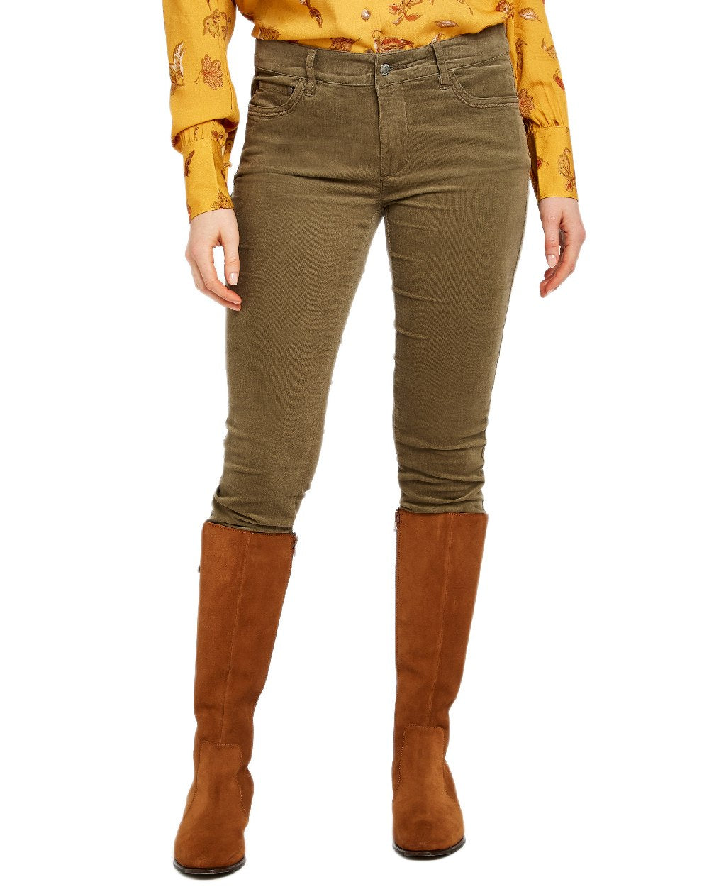 Dusky Green Coloured Dubarry Womens Honeysuckle Jeans on white background 