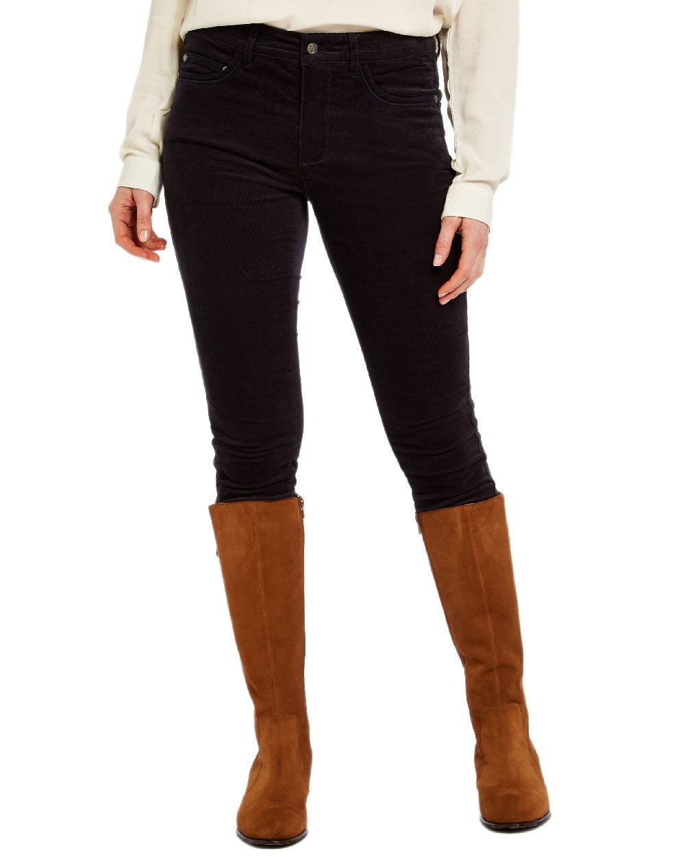 Navy Coloured Dubarry Womens Honeysuckle Jeans on white background 