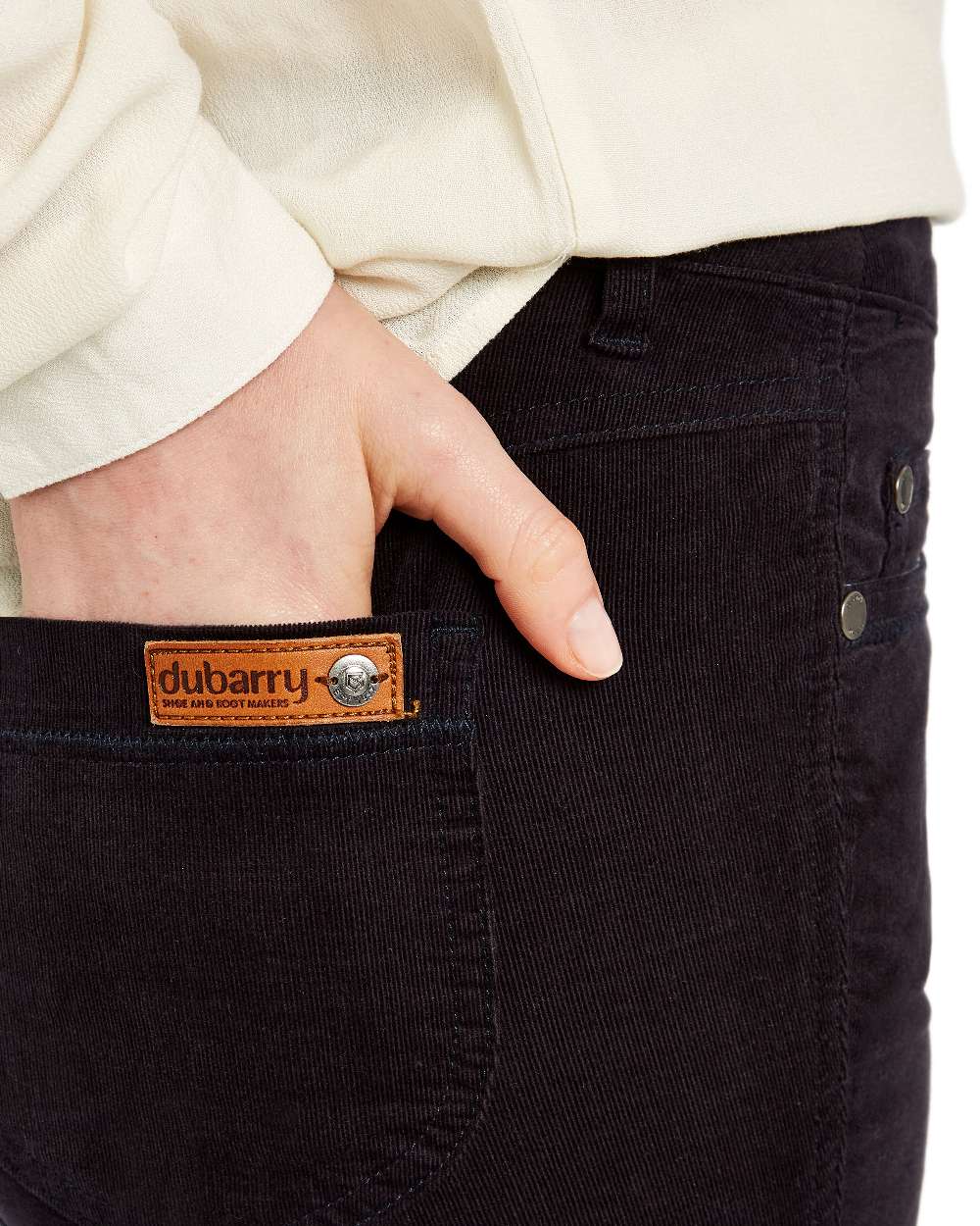 Navy Coloured Dubarry Womens Honeysuckle Jeans on white background 