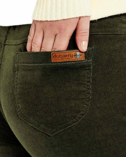 Olive Coloured Dubarry Womens Honeysuckle Jeans on white background 