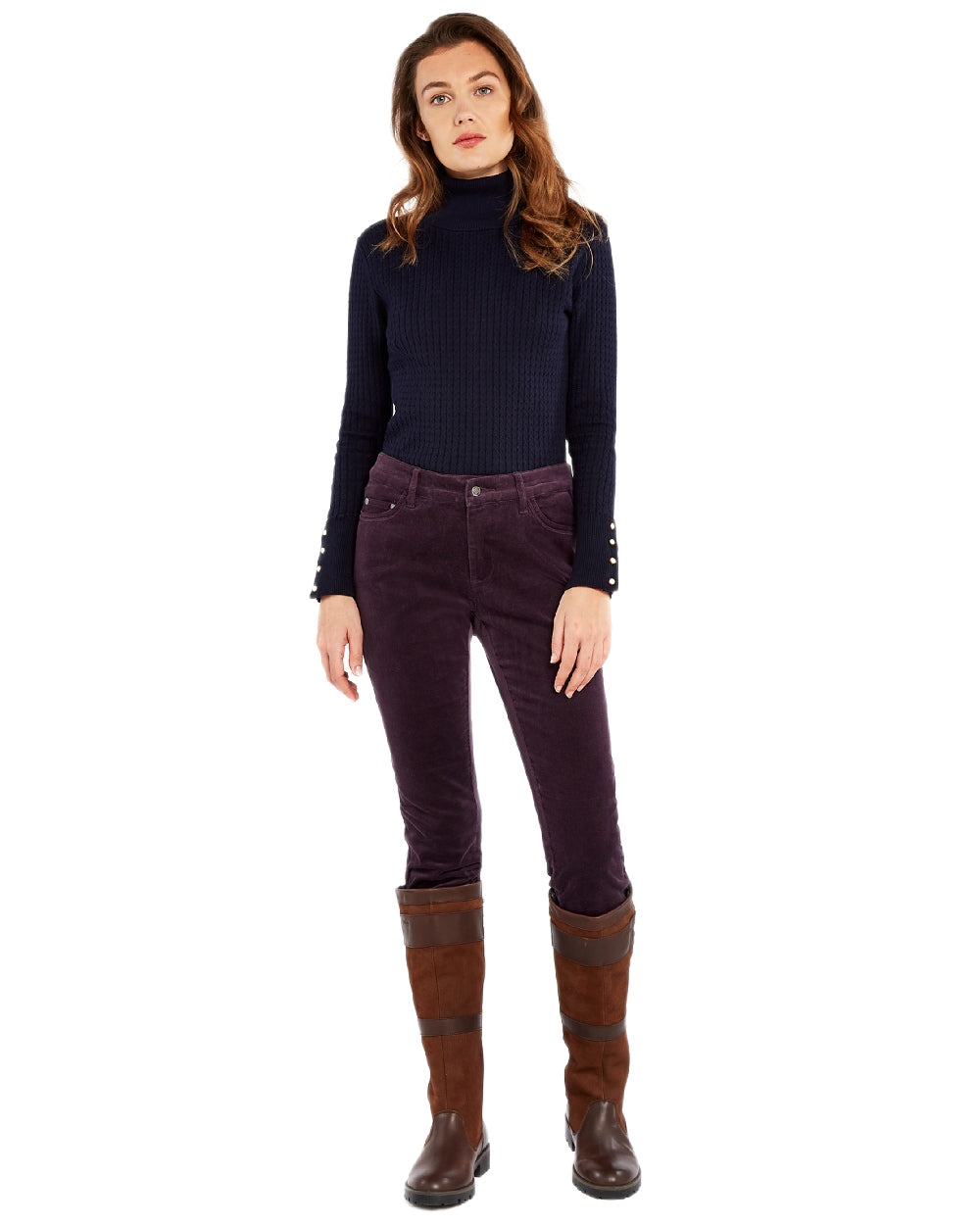 Plum Coloured Dubarry Womens Honeysuckle Jeans on white background 
