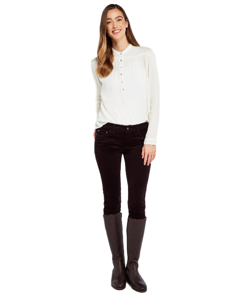 Ruby Coloured Dubarry Womens Honeysuckle Jeans on white background 