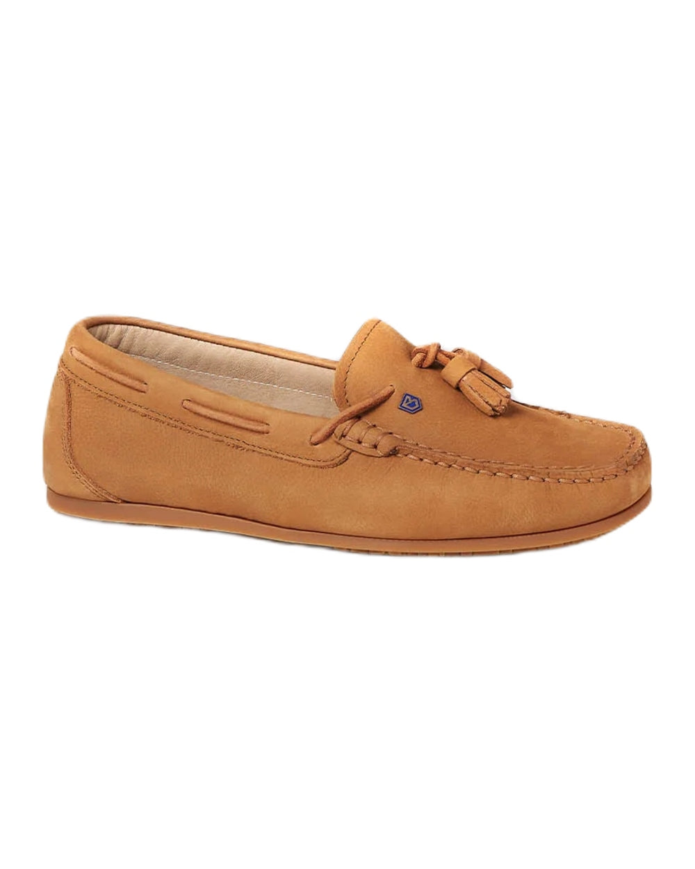 Tan coloured Dubarry Womens Jamaica Deck Shoes on white background 