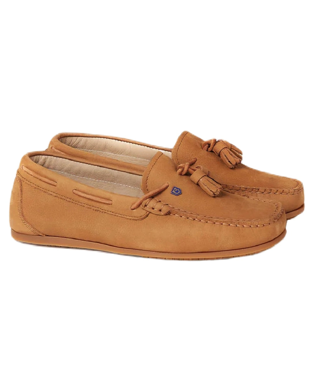 Tan coloured Dubarry Womens Jamaica Deck Shoes on white background 