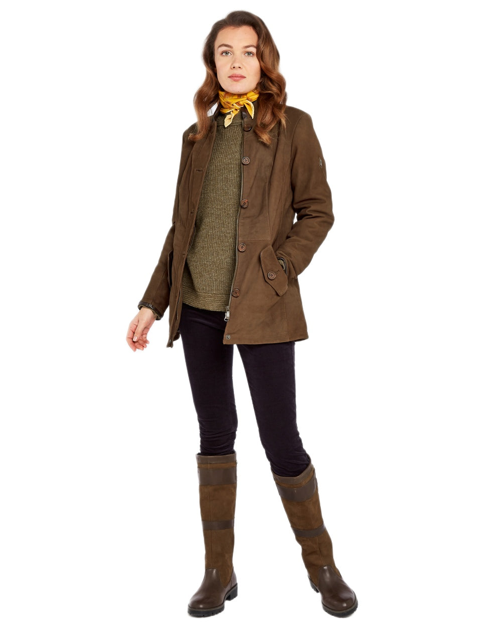 Walnut coloured Dubarry Womens Joyce Leather Jacket on white background 