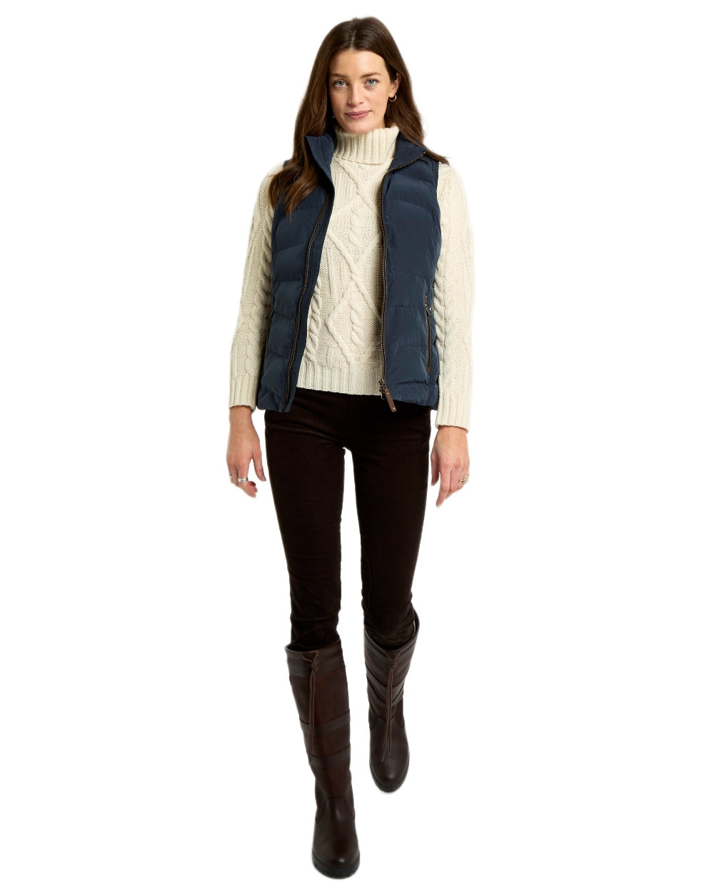 Navy coloured Dubarry Womens Kilcarey Quilted Gilet on white background 