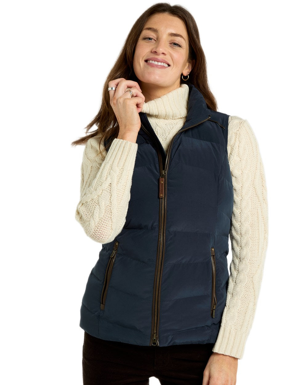 Navy coloured Dubarry Womens Kilcarey Quilted Gilet on white background 