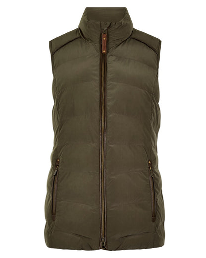 Olive coloured Dubarry Womens Kilcarey Quilted Gilet on white background 