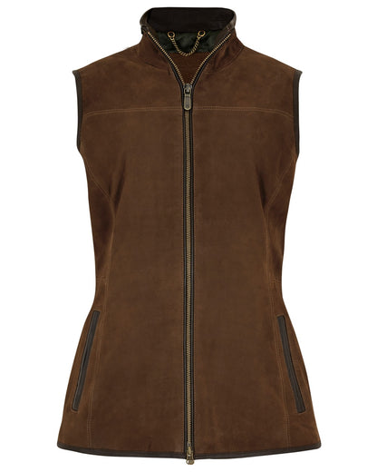 Walnut coloured Dubarry Womens Kingston Leather Gilet on white background 