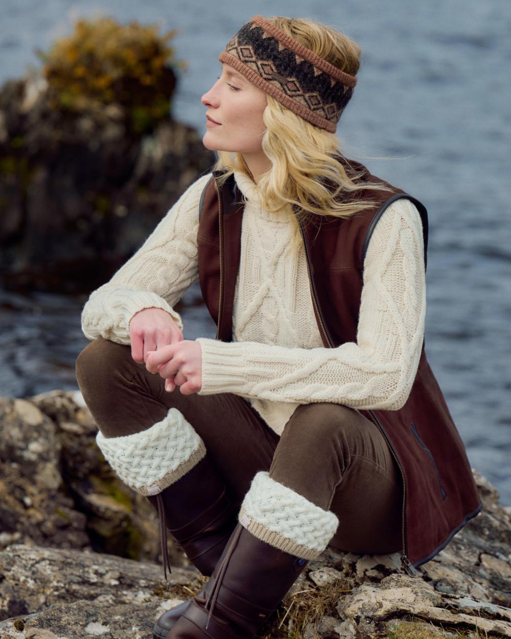 Walnut coloured Dubarry Womens Kingston Leather Gilet on outdoor background 