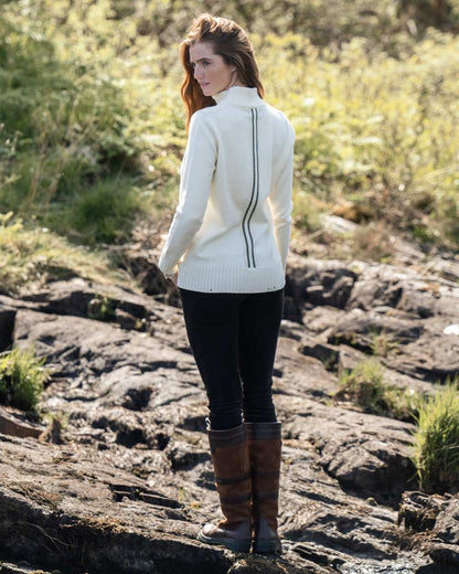 Chalk Coloured Dubarry Womens Markham Zip Neck Sweater on outdoor background 