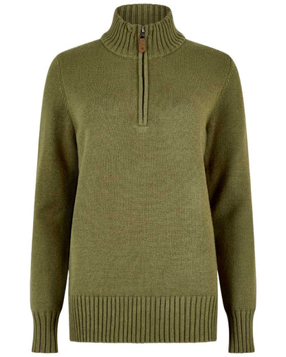 Dusky Green Coloured Dubarry Womens Markham Zip Neck Sweater on white background 