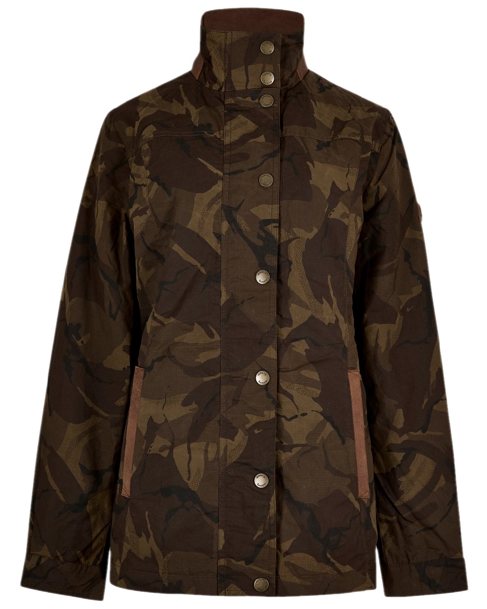 Brown Camo Coloured Dubarry Womens Mountrath LTD Limited Edition Waxed Cotton Jacket on white background 
