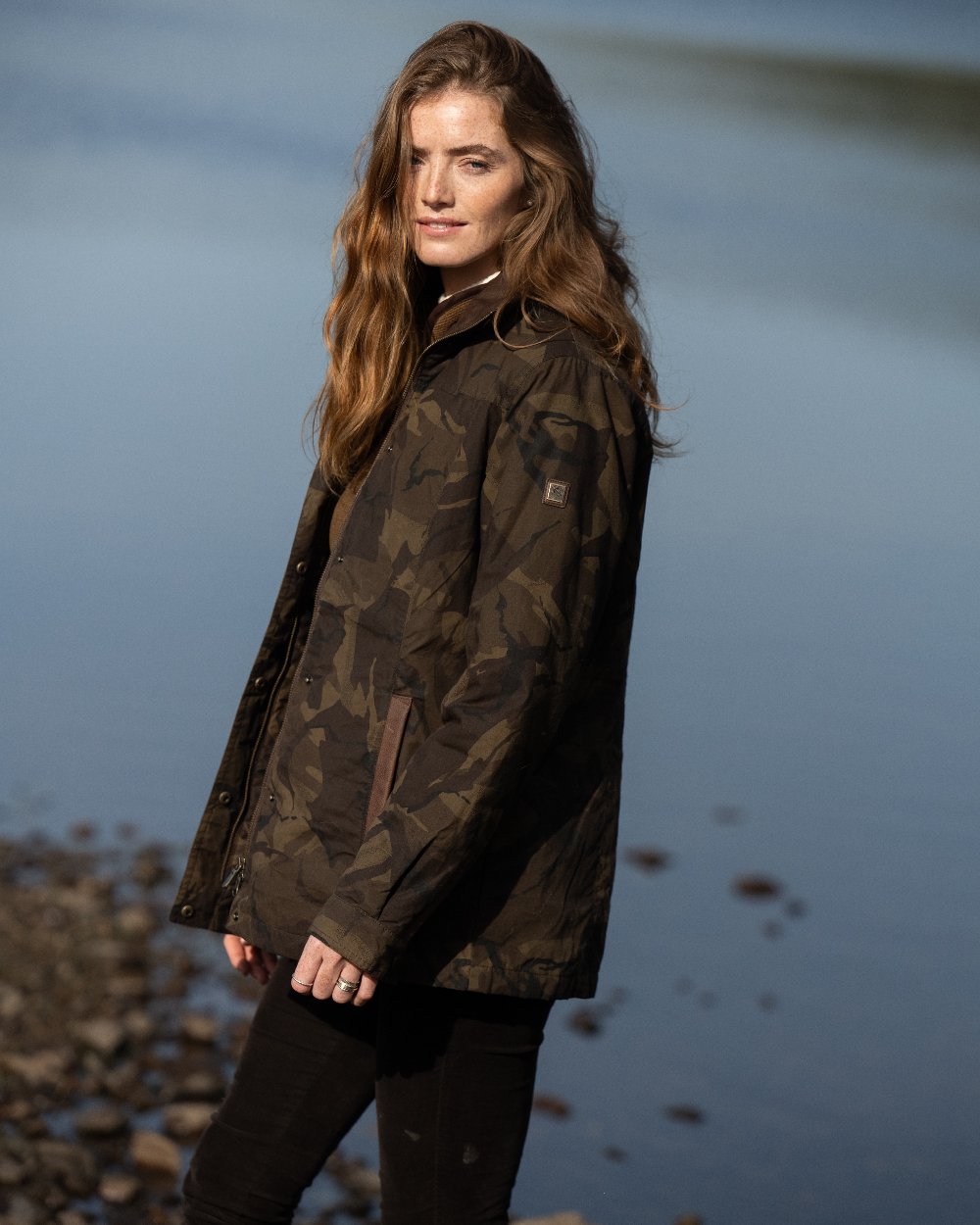 Brown Camo Coloured Dubarry Womens Mountrath LTD Limited Edition Waxed Cotton Jacket on outdoor background 