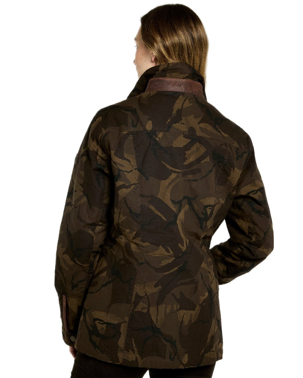 Brown Camo Coloured Dubarry Womens Mountrath LTD Limited Edition Waxed Cotton Jacket on white background 