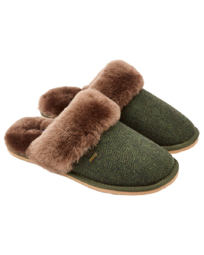 Olive Coloured Dubarry Womens Mullingar Mule Slippers on white background 
