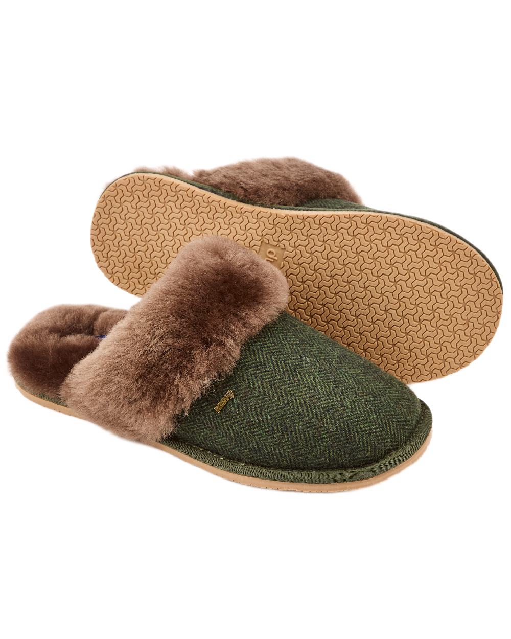 Olive Coloured Dubarry Womens Mullingar Mule Slippers on white background 