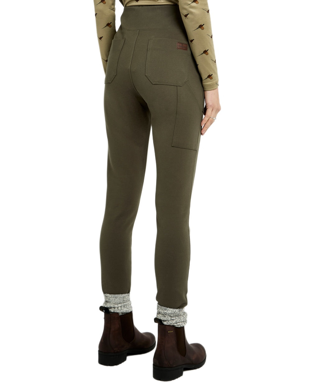 Olive coloured Dubarry Womens Pepperwort Leggings on white background 