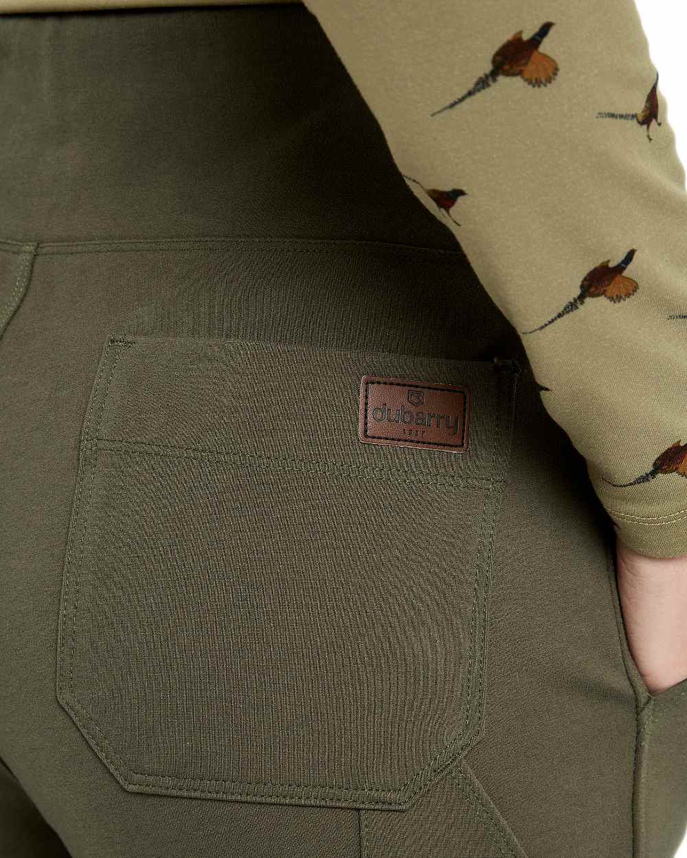 Olive coloured Dubarry Womens Pepperwort Leggings on white background 